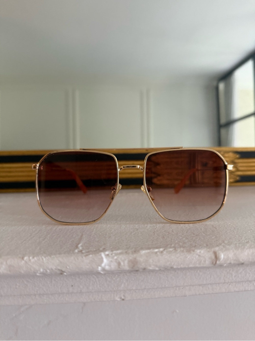 Gold Square Aviator Sunglasses with Brown Gradient Lenses